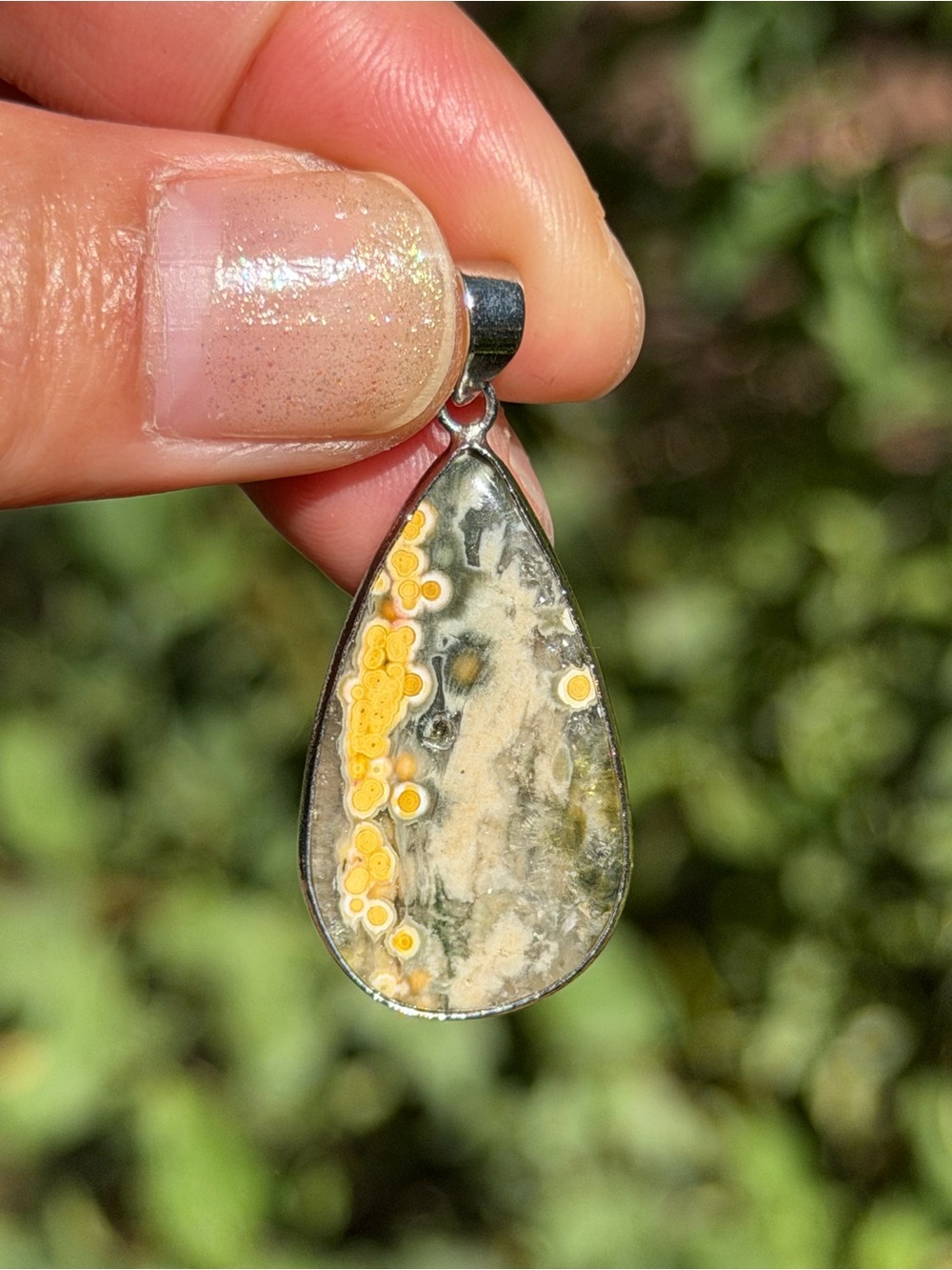 925 Silver Plated Dainty Ocean Jasper Teardrop Pendant 2523 - Picture 5 of 5
